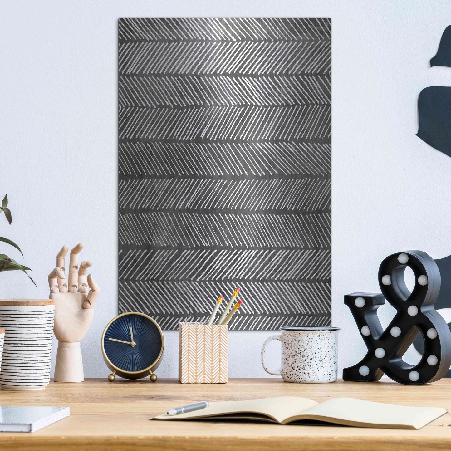 Luxe Metal Art 'Modern Monochrome I' by Grace Popp, Metal Wall Art,12x16