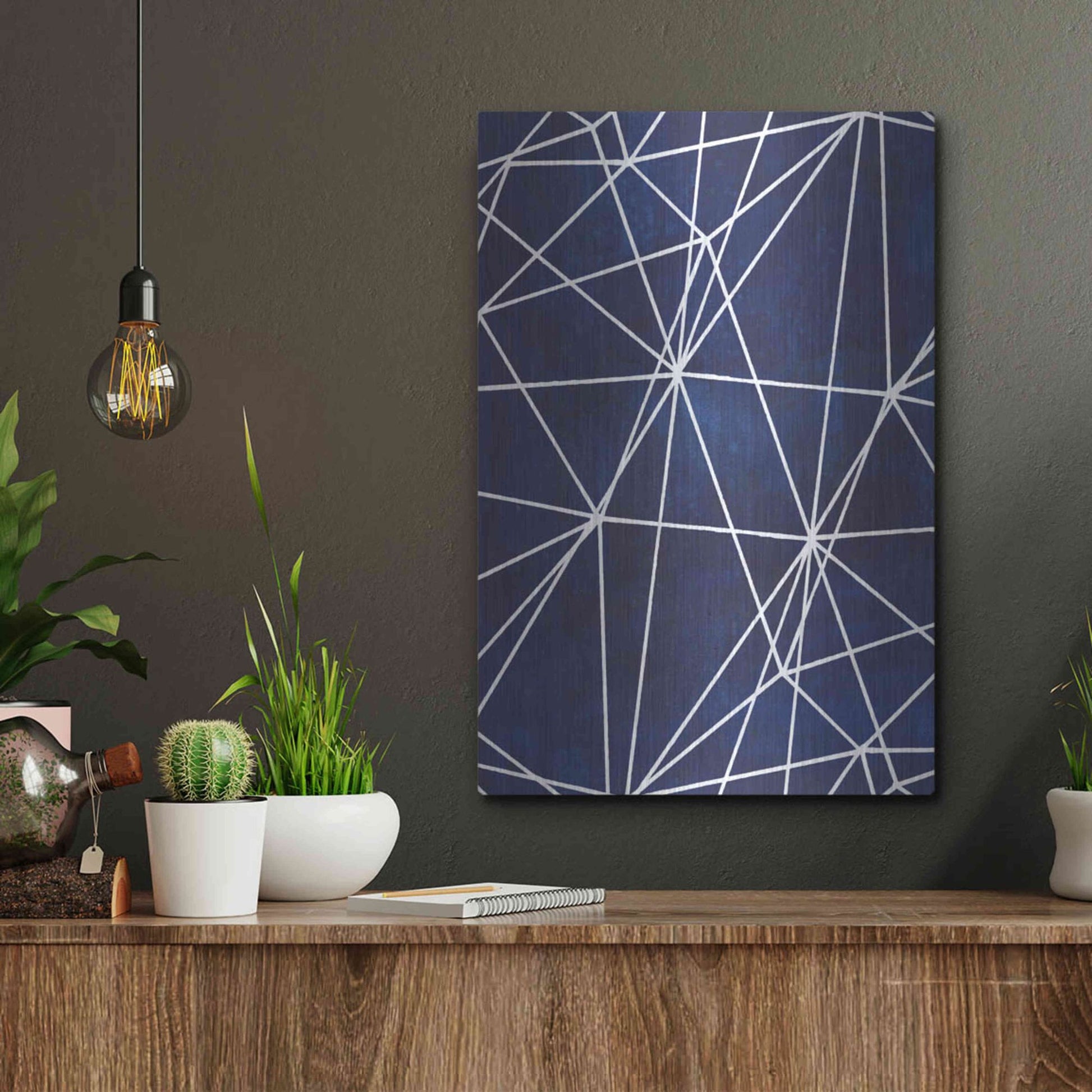 Luxe Metal Art 'Indigo Pattern V' by Grace Popp, Metal Wall Art,12x16