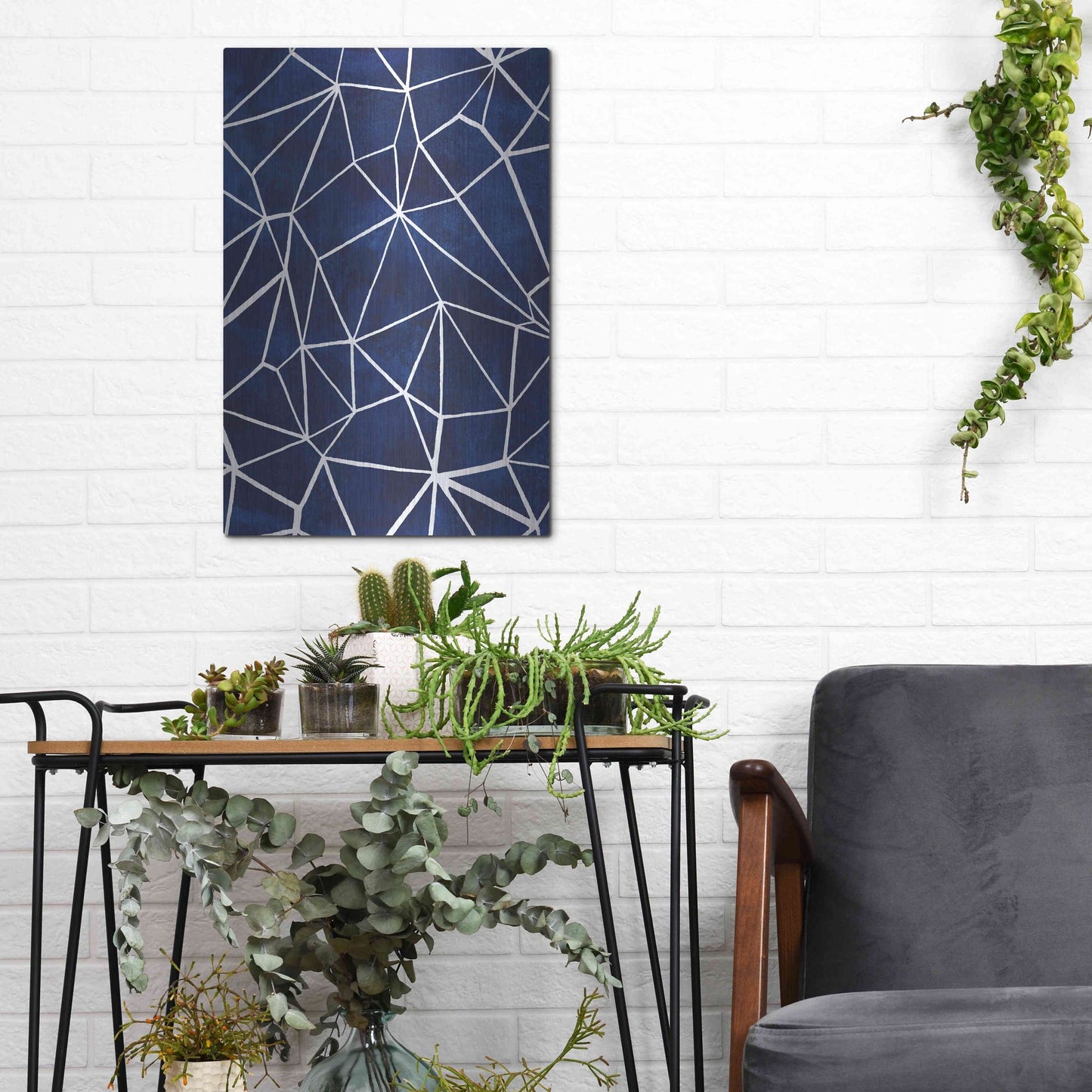 Luxe Metal Art 'Indigo Pattern III' by Grace Popp, Metal Wall Art,12x16
