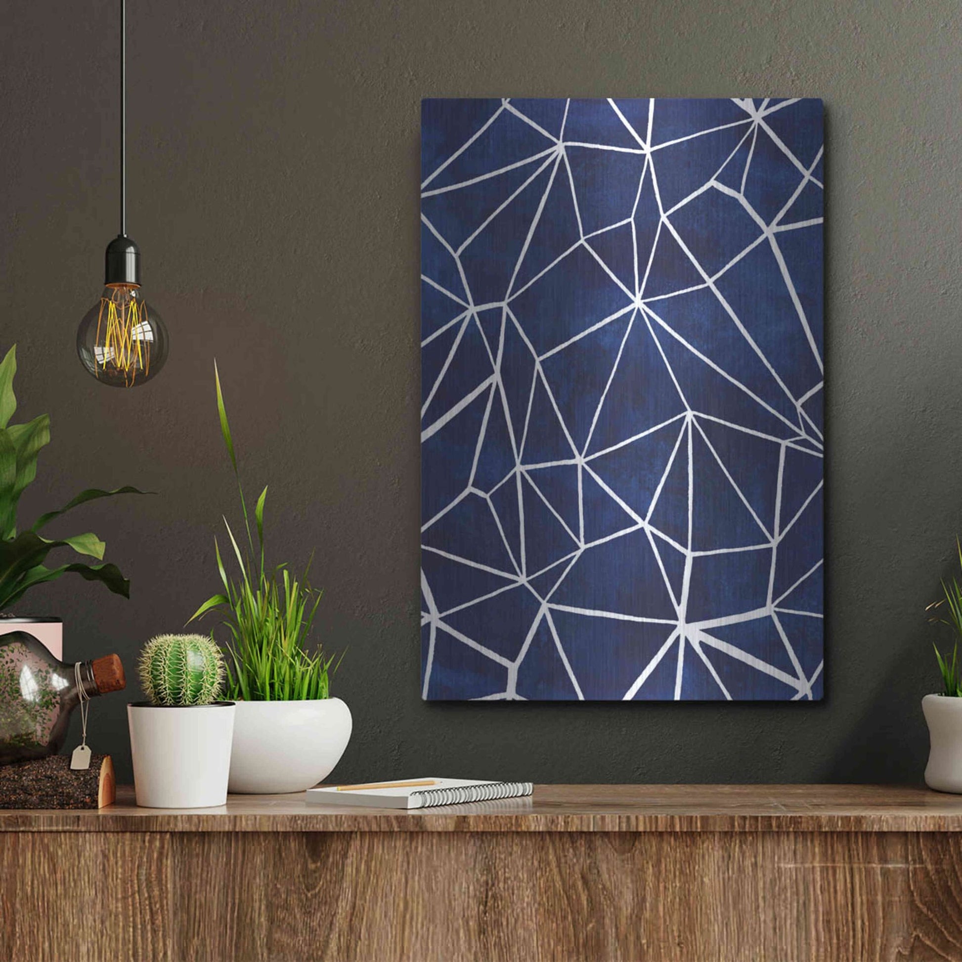 Luxe Metal Art 'Indigo Pattern III' by Grace Popp, Metal Wall Art,12x16
