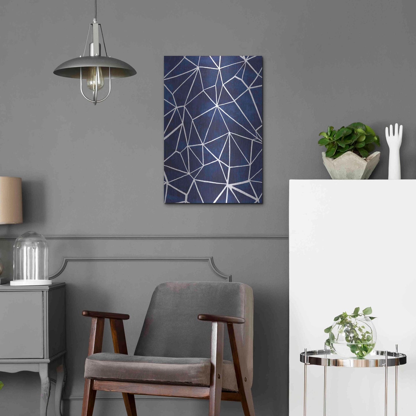 Luxe Metal Art 'Indigo Pattern III' by Grace Popp, Metal Wall Art,16x24