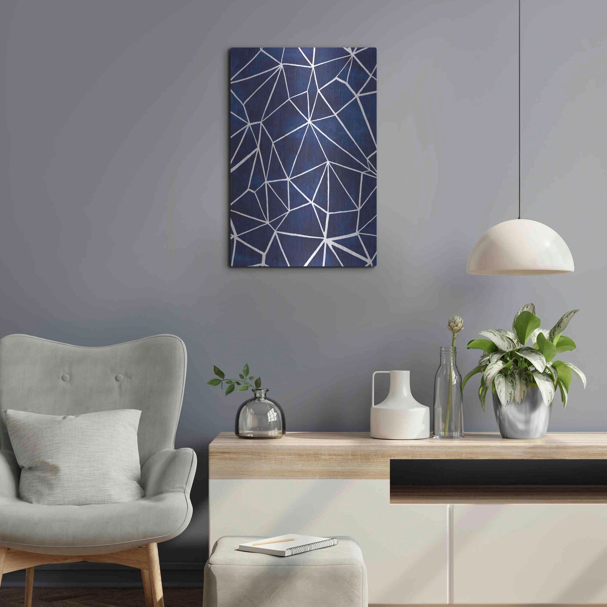 Luxe Metal Art 'Indigo Pattern III' by Grace Popp, Metal Wall Art,16x24
