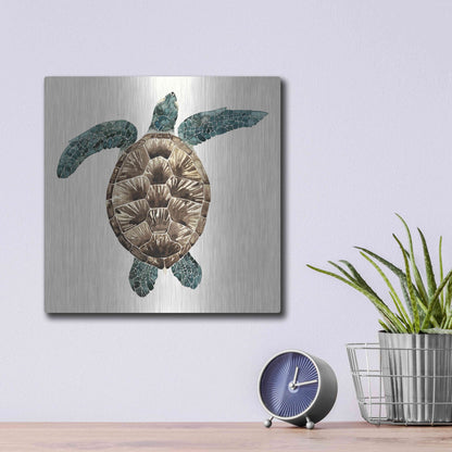 Luxe Metal Art 'Mosaic Turtle II' by Grace Popp, Metal Wall Art,12x12
