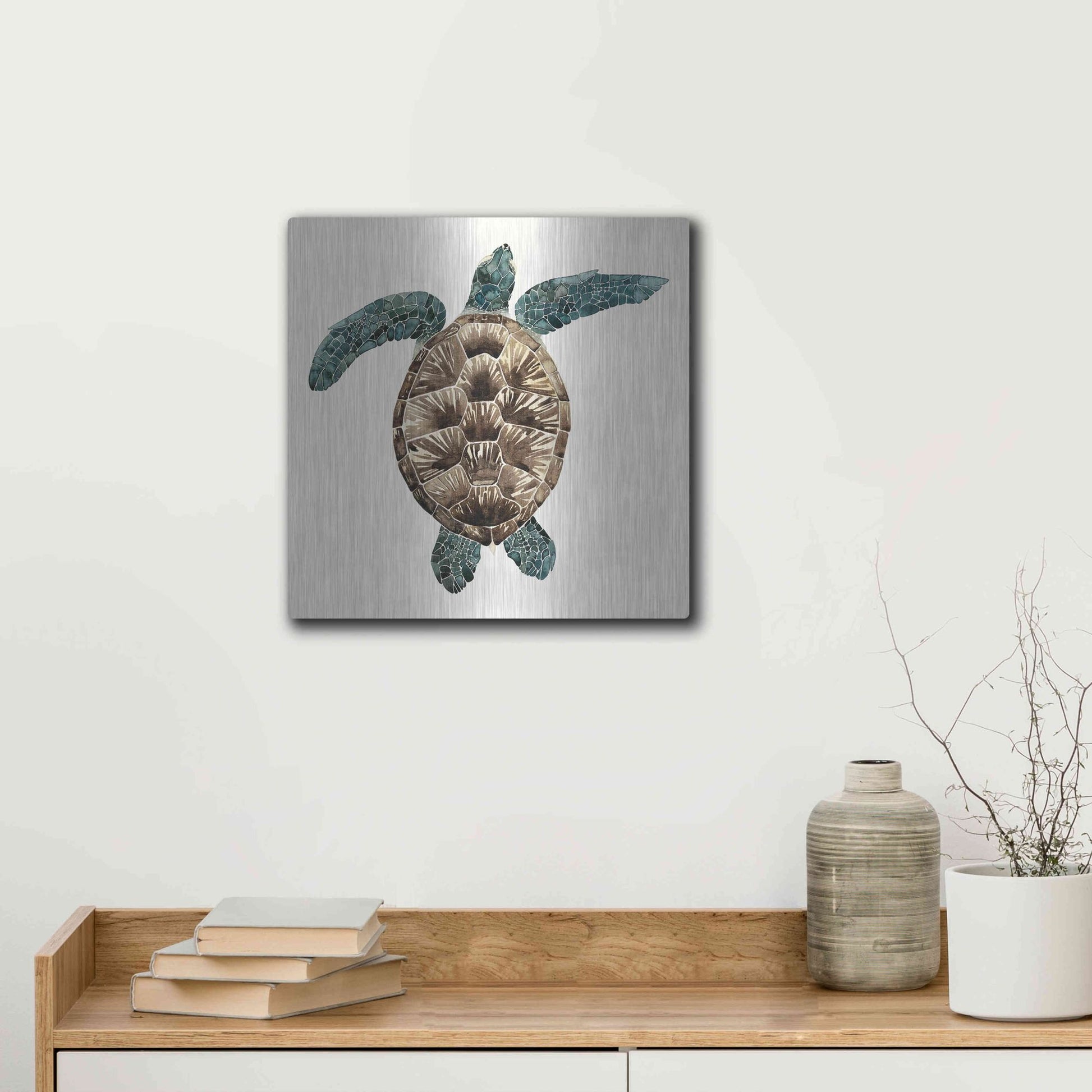 Luxe Metal Art 'Mosaic Turtle II' by Grace Popp, Metal Wall Art,12x12