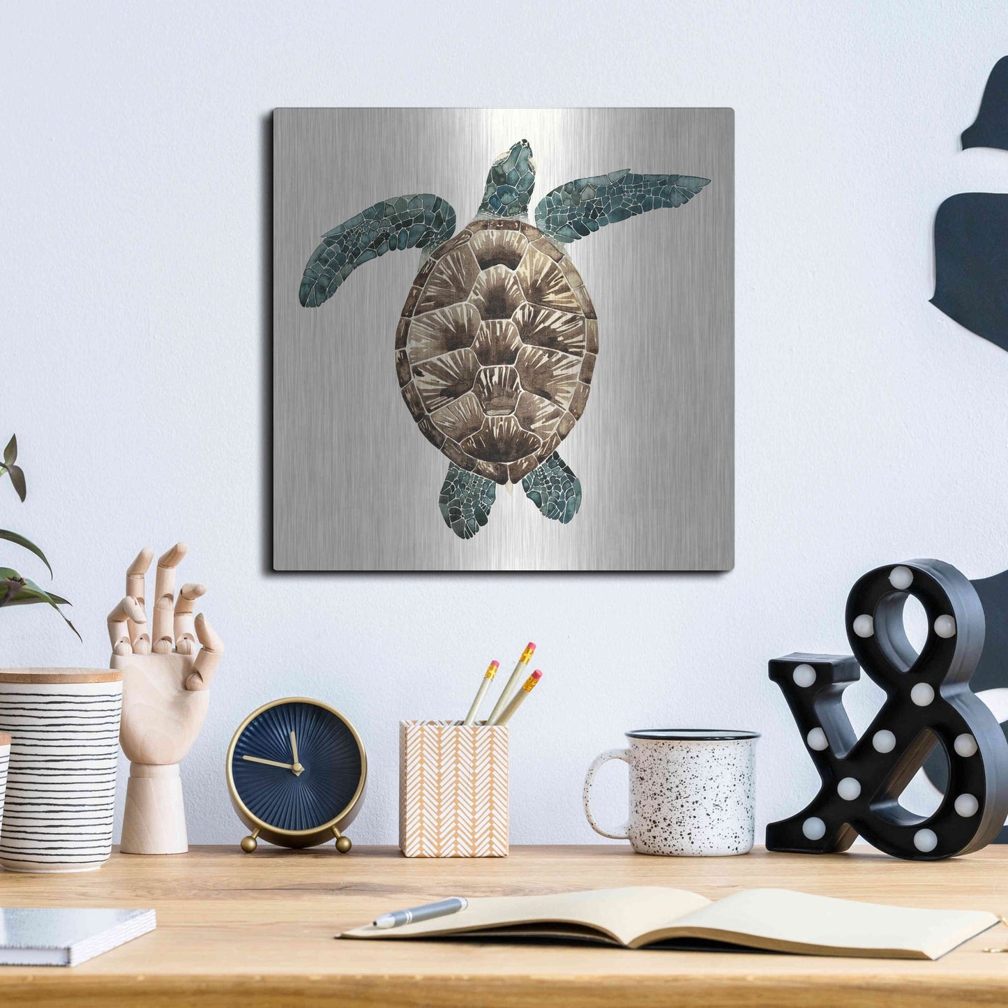 Luxe Metal Art 'Mosaic Turtle II' by Grace Popp, Metal Wall Art,12x12