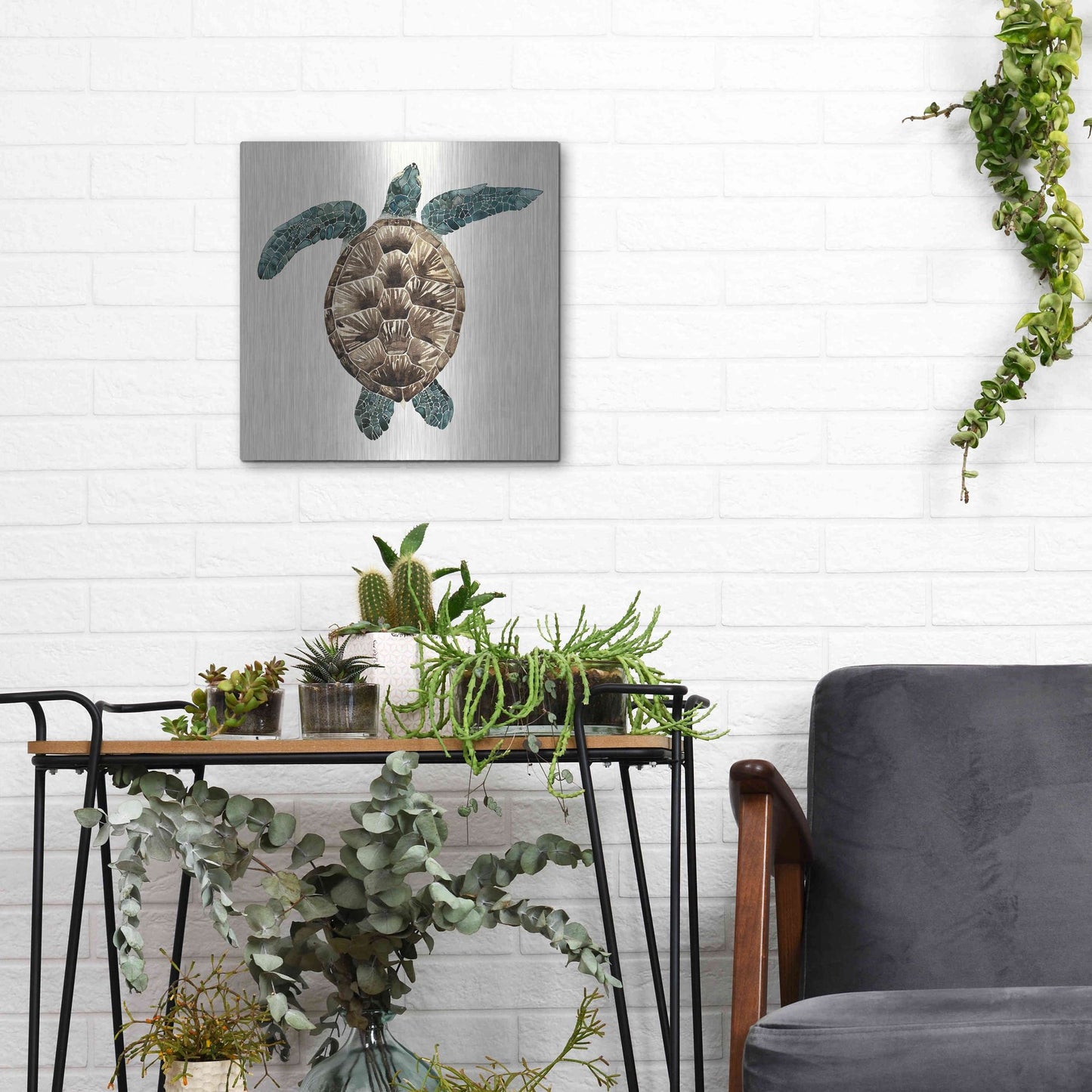 Luxe Metal Art 'Mosaic Turtle II' by Grace Popp, Metal Wall Art,12x12