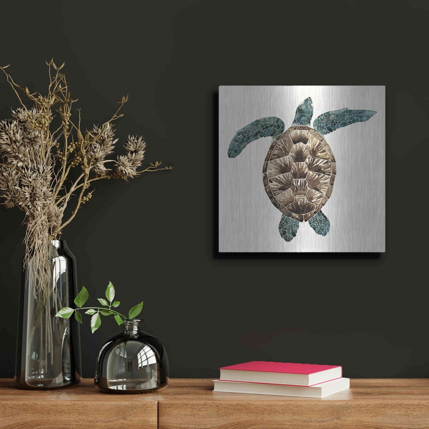 Luxe Metal Art 'Mosaic Turtle II' by Grace Popp, Metal Wall Art,12x12