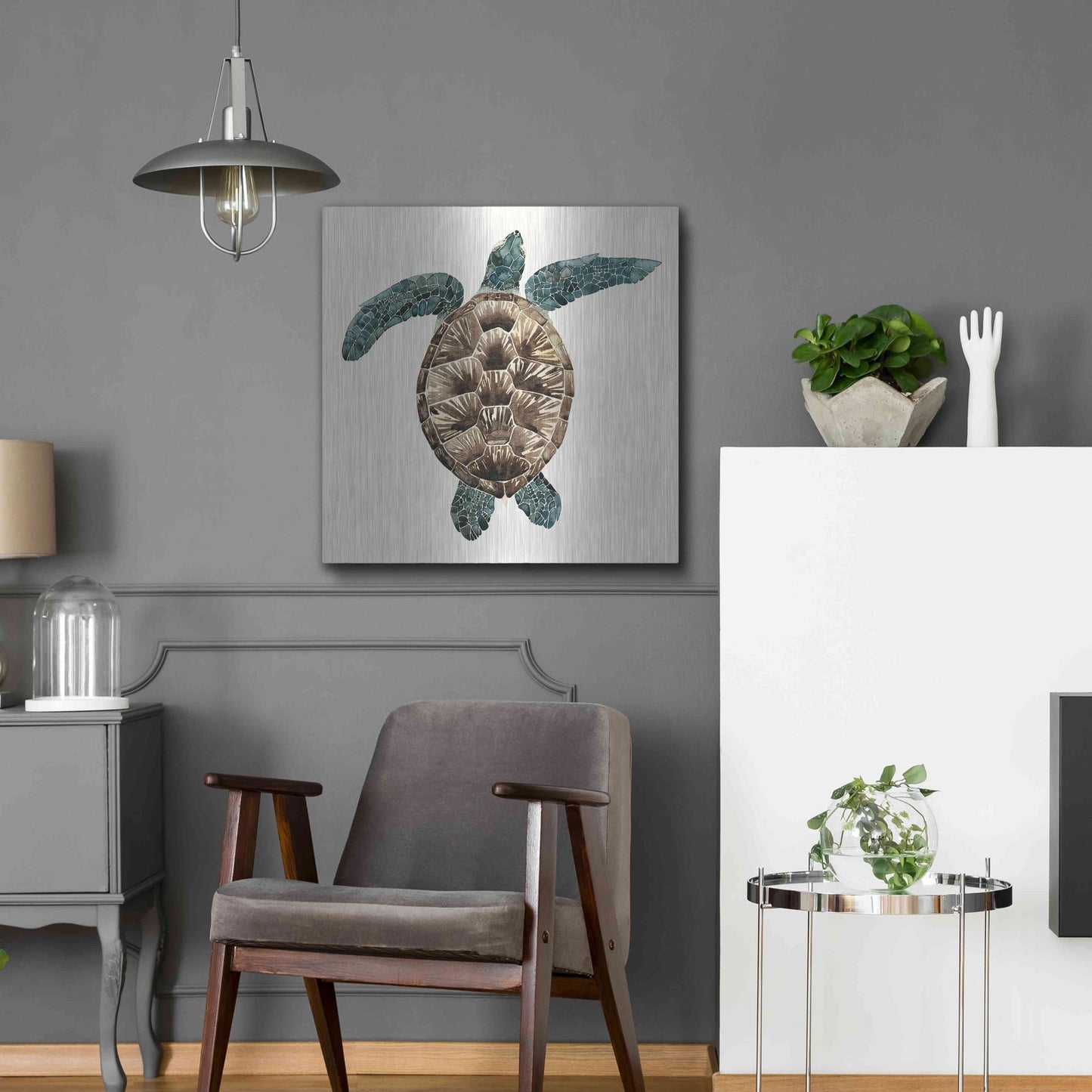 Luxe Metal Art 'Mosaic Turtle II' by Grace Popp, Metal Wall Art,24x24