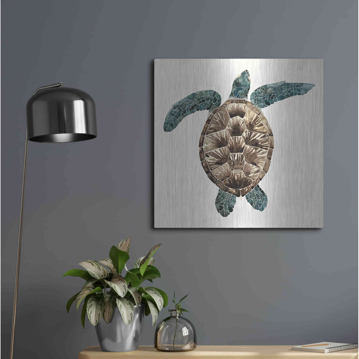 Luxe Metal Art 'Mosaic Turtle II' by Grace Popp, Metal Wall Art,24x24