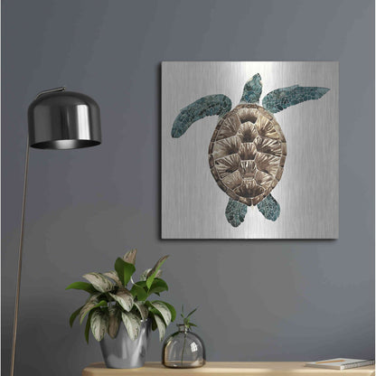 Luxe Metal Art 'Mosaic Turtle II' by Grace Popp, Metal Wall Art,24x24