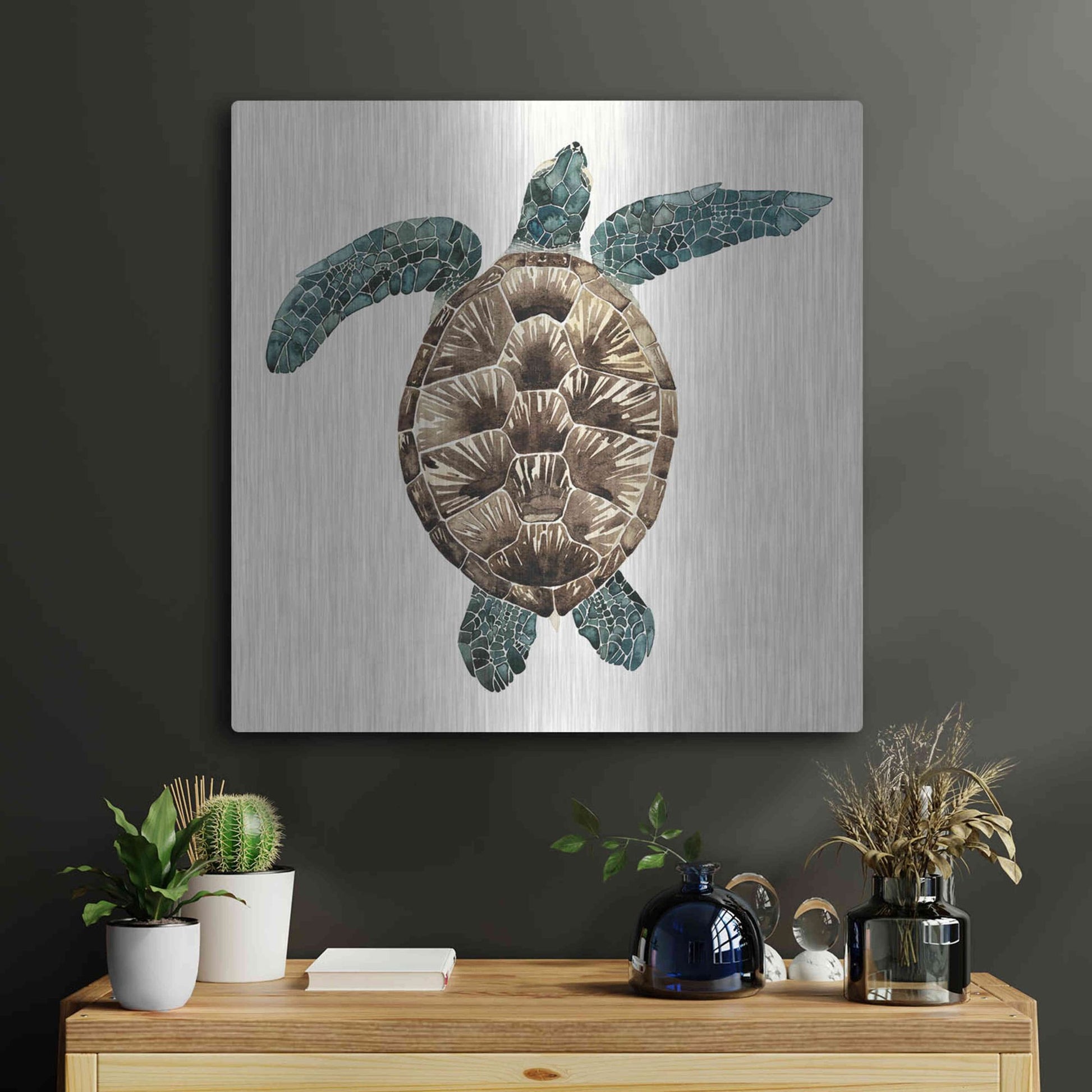 Luxe Metal Art 'Mosaic Turtle II' by Grace Popp, Metal Wall Art,24x24