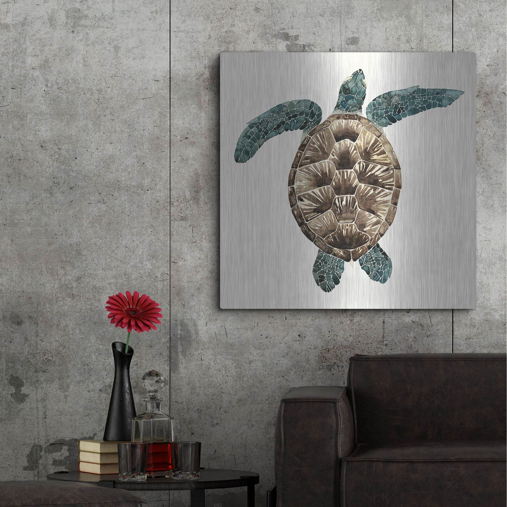 Luxe Metal Art 'Mosaic Turtle II' by Grace Popp, Metal Wall Art,36x36
