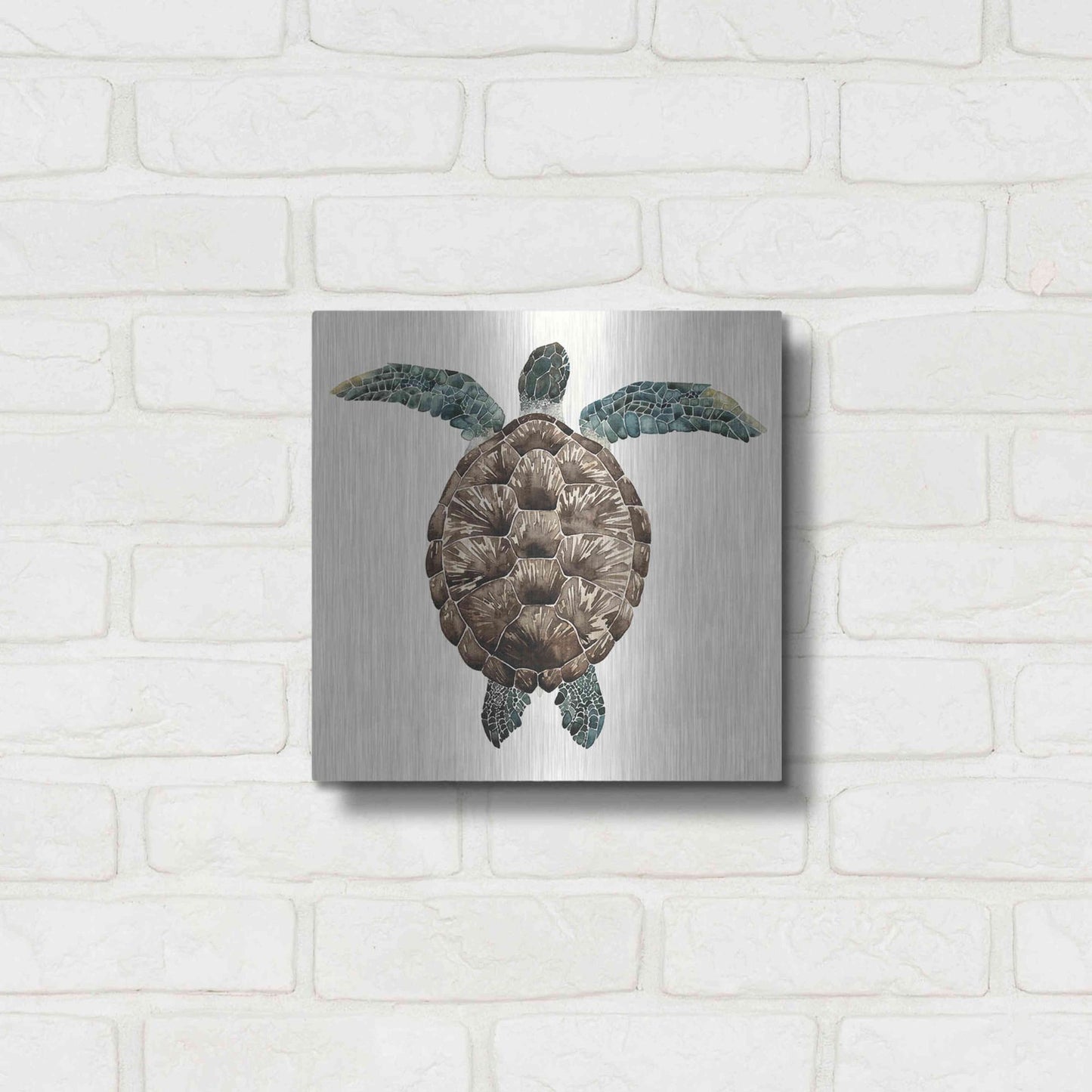 Luxe Metal Art 'Mosaic Turtle I' by Grace Popp, Metal Wall Art,12x12