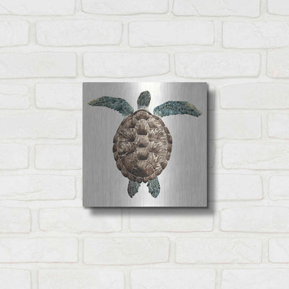 Luxe Metal Art 'Mosaic Turtle I' by Grace Popp, Metal Wall Art,12x12