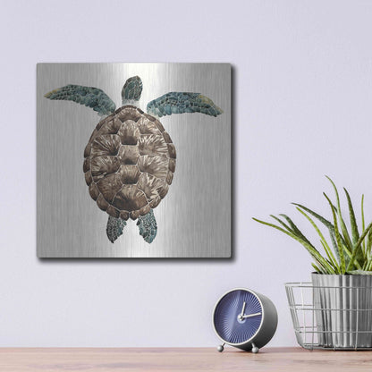 Luxe Metal Art 'Mosaic Turtle I' by Grace Popp, Metal Wall Art,12x12