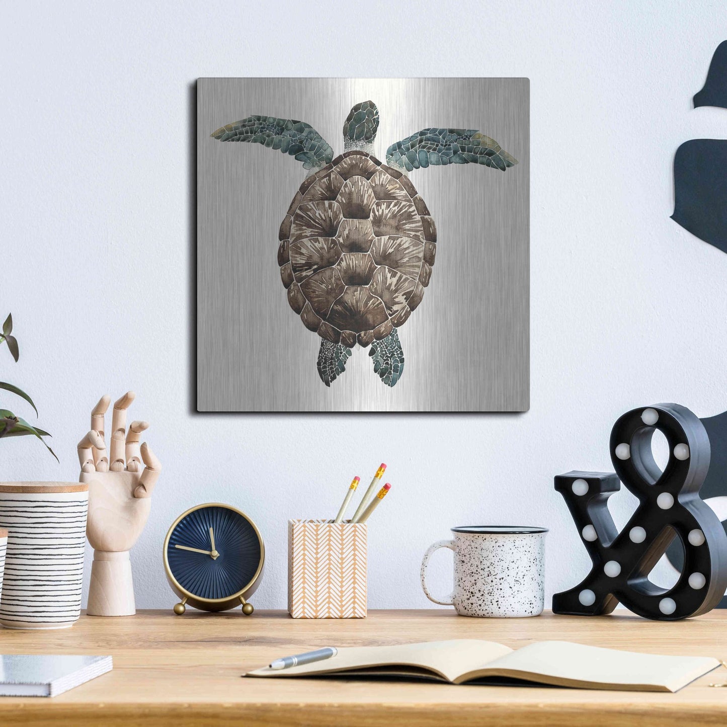 Luxe Metal Art 'Mosaic Turtle I' by Grace Popp, Metal Wall Art,12x12