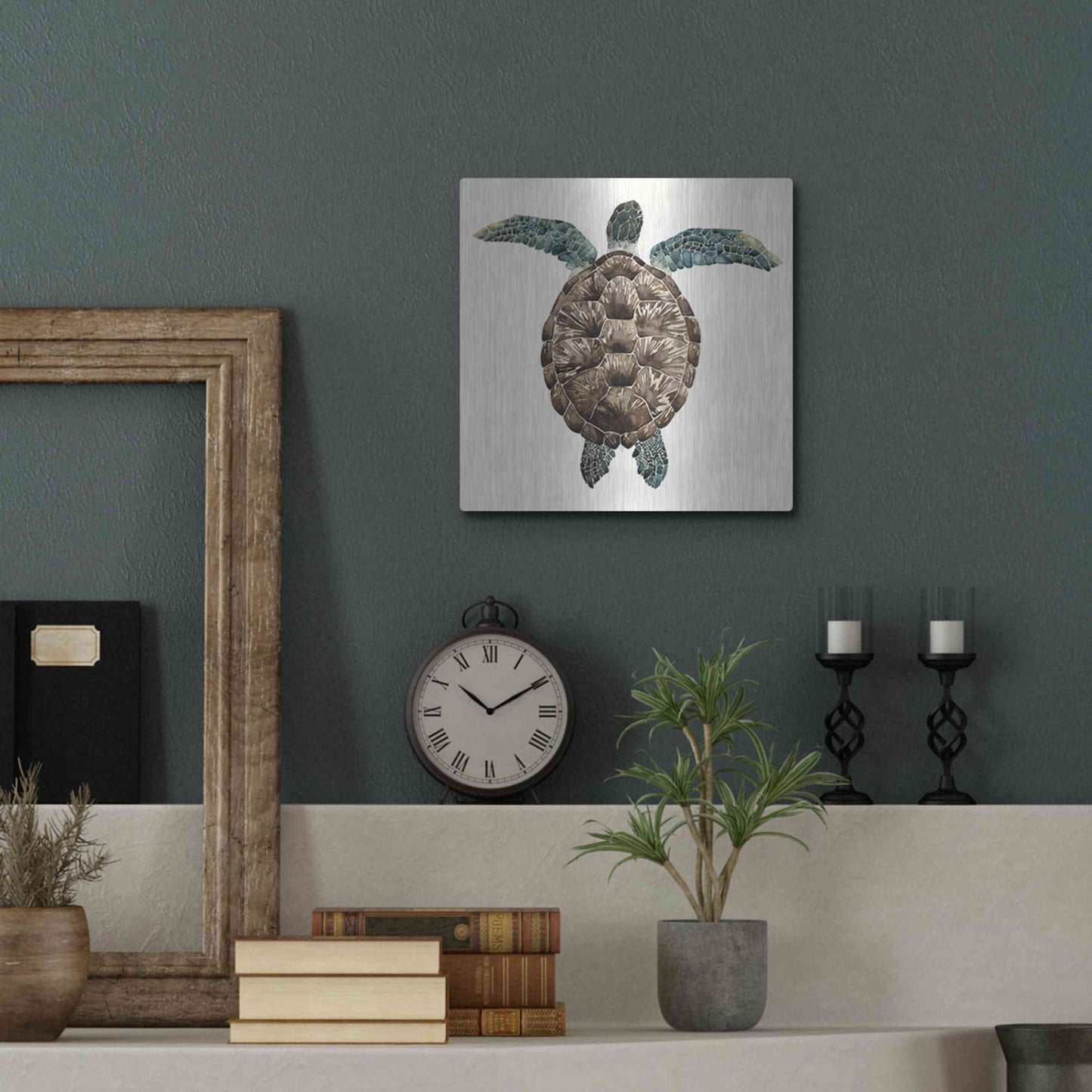 Luxe Metal Art 'Mosaic Turtle I' by Grace Popp, Metal Wall Art,12x12