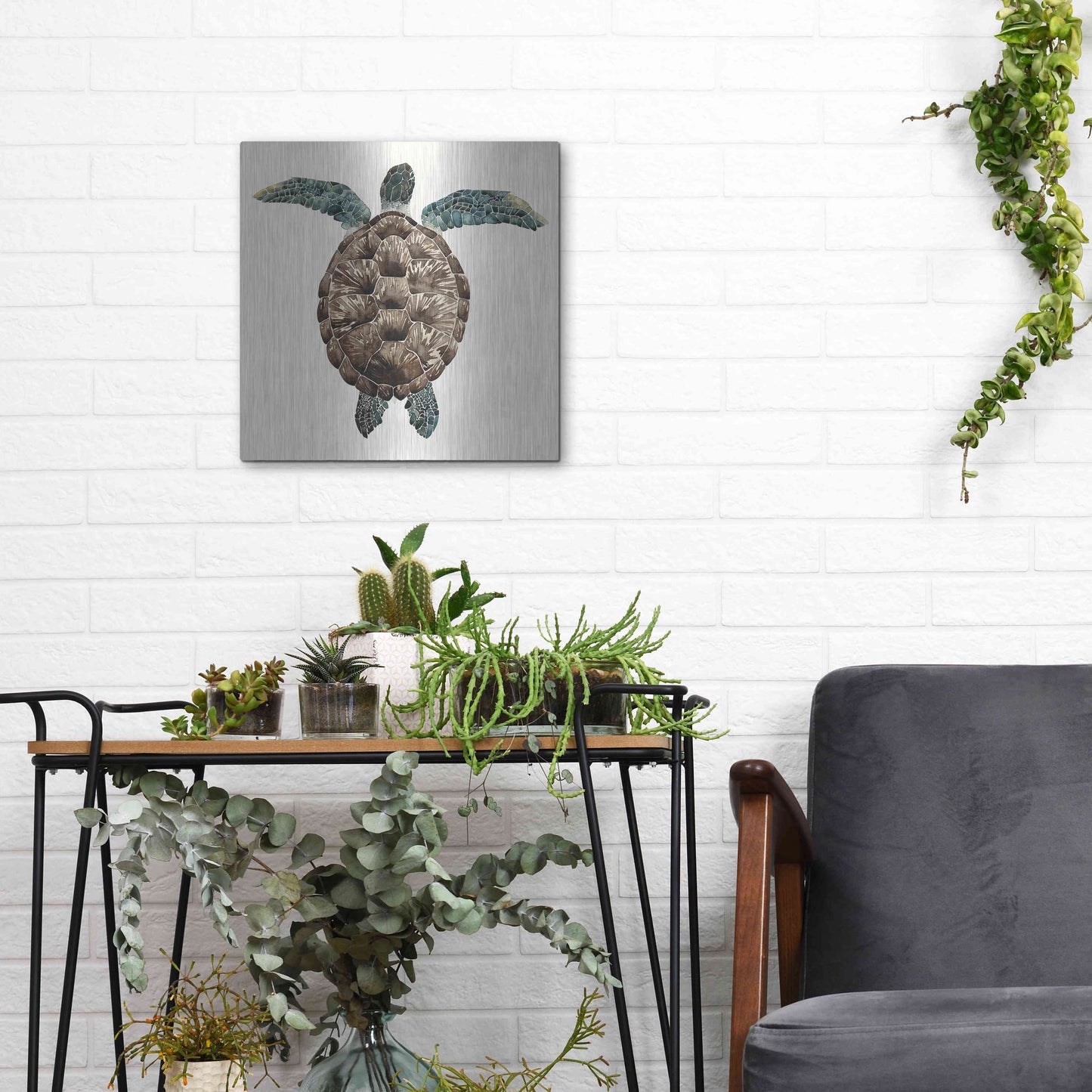 Luxe Metal Art 'Mosaic Turtle I' by Grace Popp, Metal Wall Art,12x12