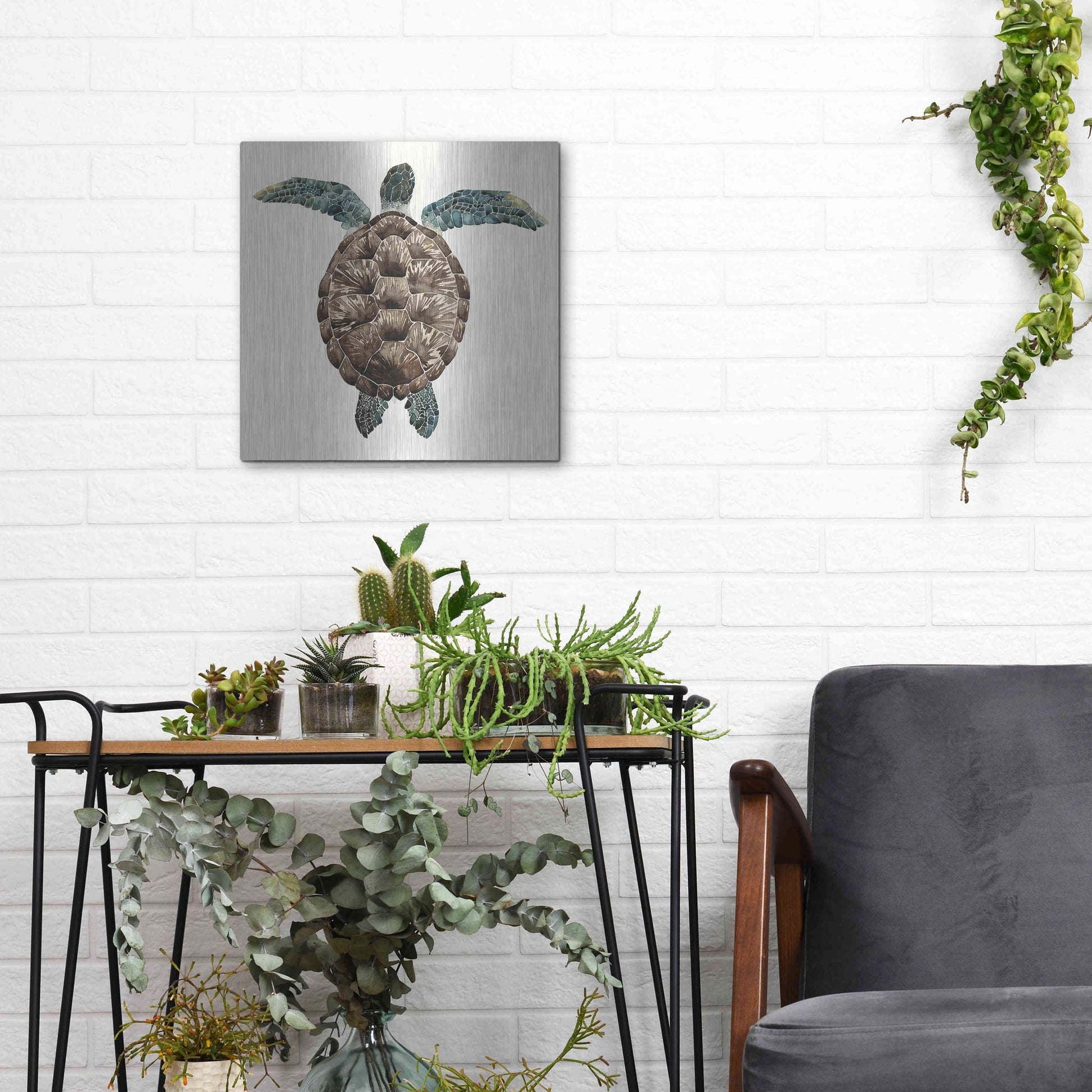 Luxe Metal Art 'Mosaic Turtle I' by Grace Popp, Metal Wall Art,12x12