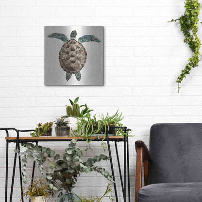 Luxe Metal Art 'Mosaic Turtle I' by Grace Popp, Metal Wall Art,12x12