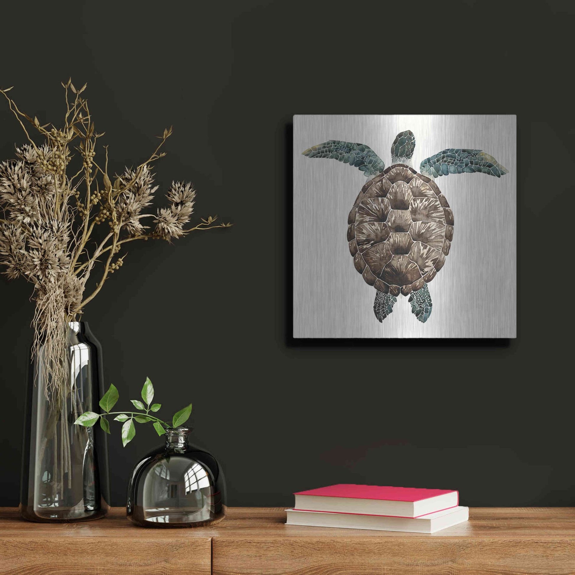 Luxe Metal Art 'Mosaic Turtle I' by Grace Popp, Metal Wall Art,12x12