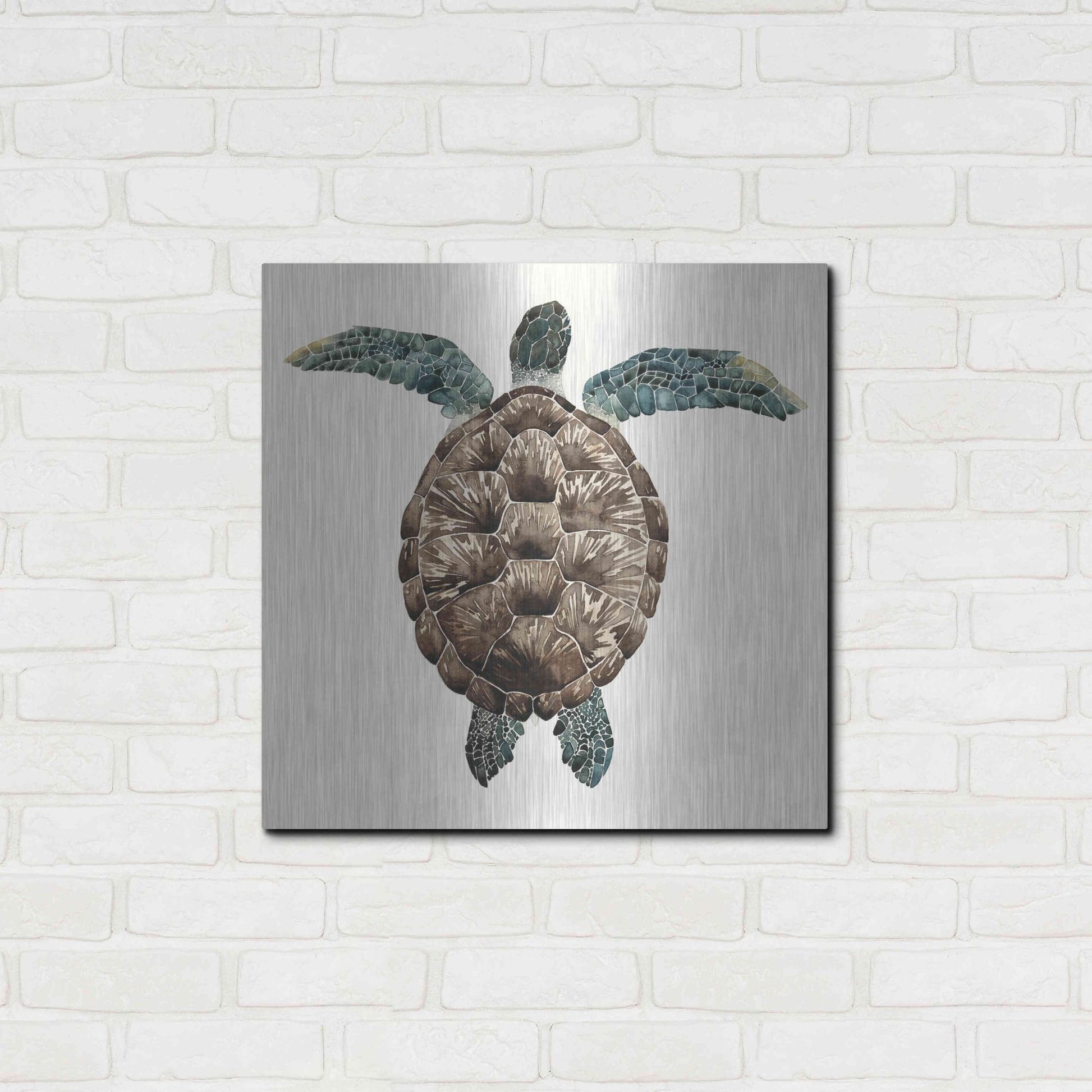 Luxe Metal Art 'Mosaic Turtle I' by Grace Popp, Metal Wall Art,24x24