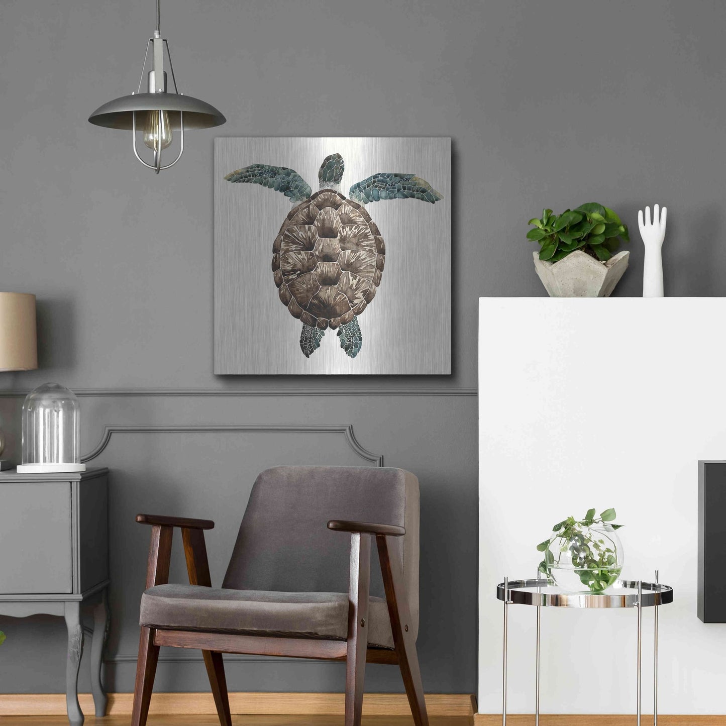 Luxe Metal Art 'Mosaic Turtle I' by Grace Popp, Metal Wall Art,24x24