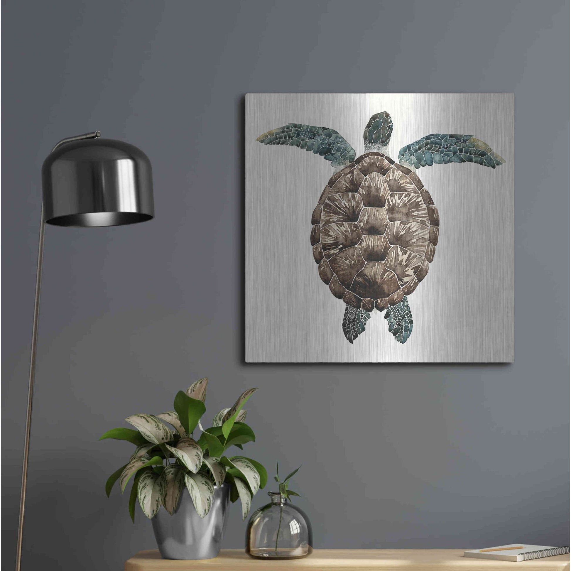 Luxe Metal Art 'Mosaic Turtle I' by Grace Popp, Metal Wall Art,24x24