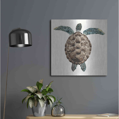 Luxe Metal Art 'Mosaic Turtle I' by Grace Popp, Metal Wall Art,24x24