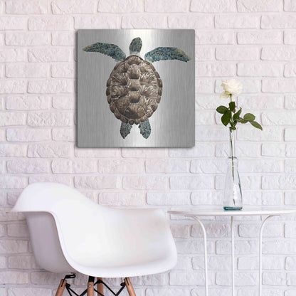 Luxe Metal Art 'Mosaic Turtle I' by Grace Popp, Metal Wall Art,24x24