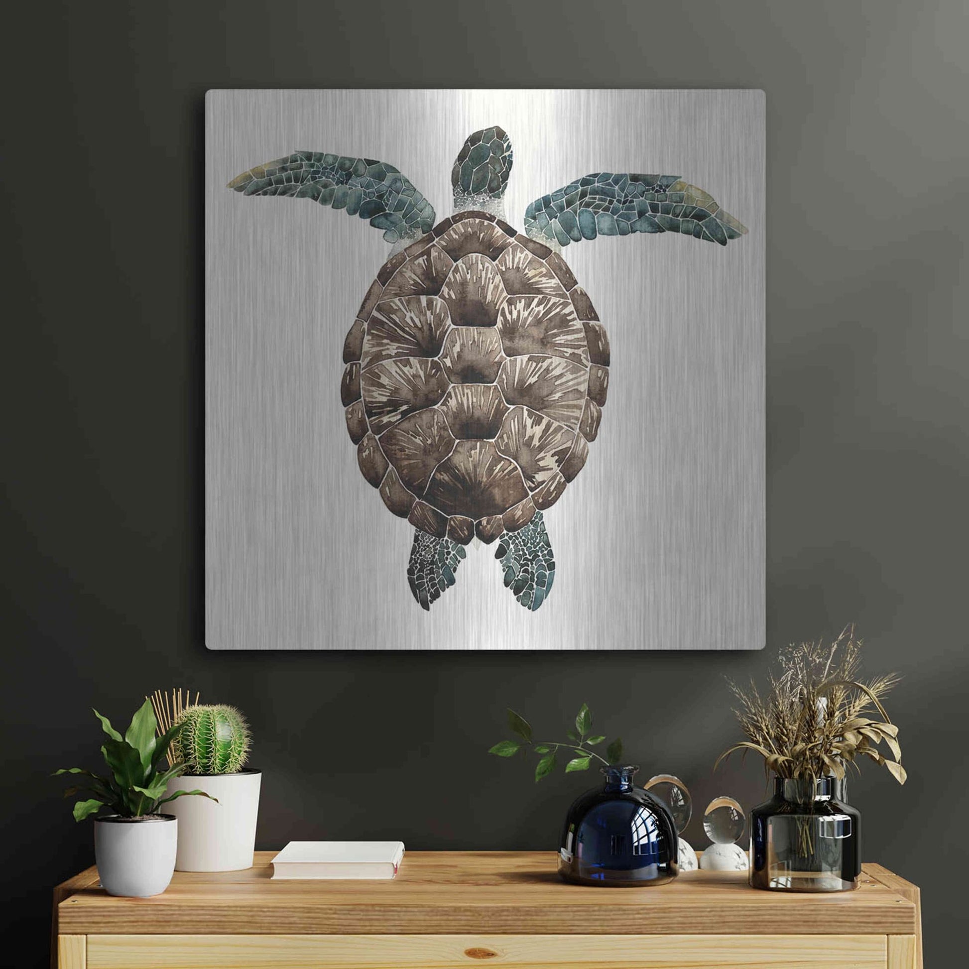 Luxe Metal Art 'Mosaic Turtle I' by Grace Popp, Metal Wall Art,24x24
