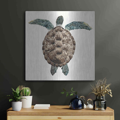 Luxe Metal Art 'Mosaic Turtle I' by Grace Popp, Metal Wall Art,24x24