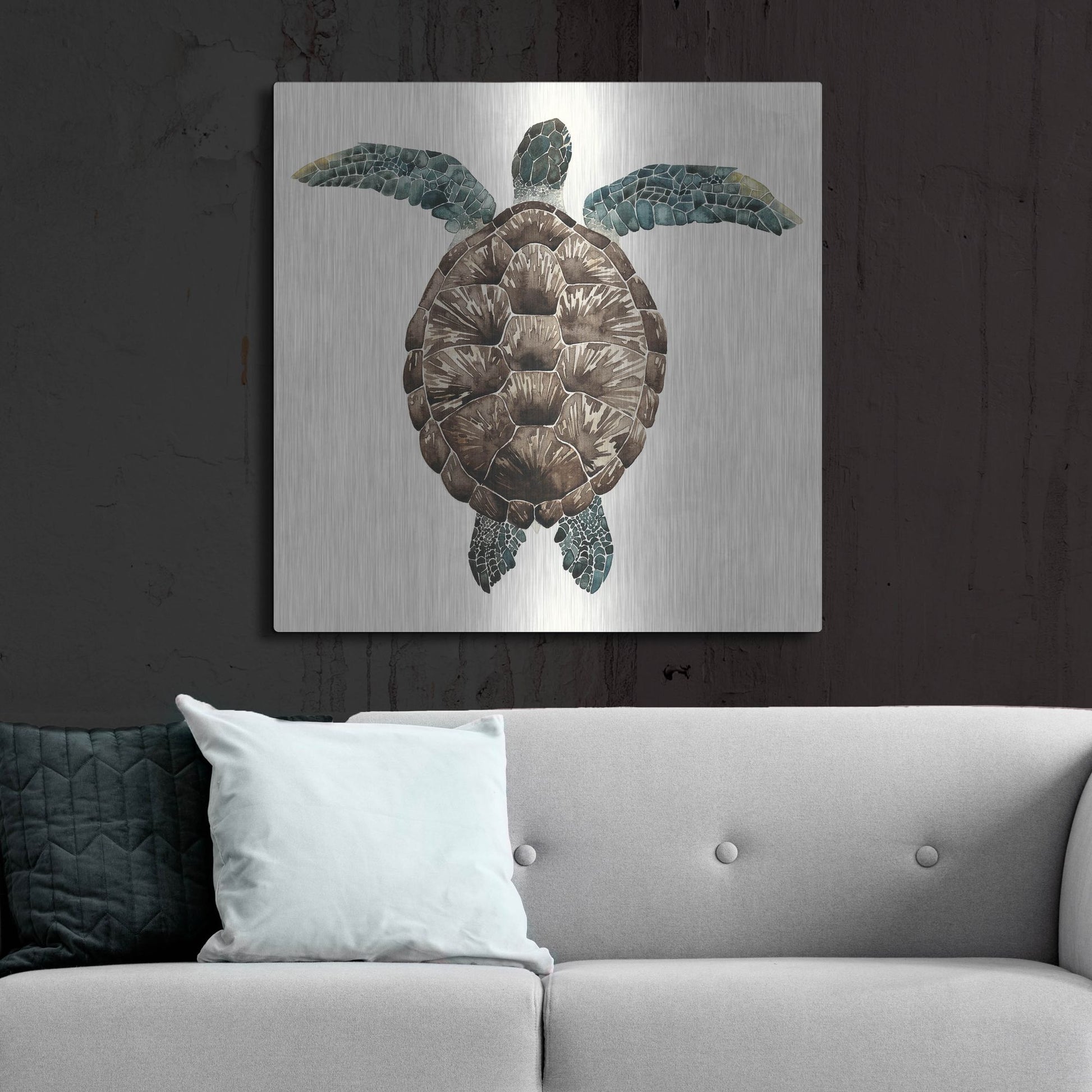 Luxe Metal Art 'Mosaic Turtle I' by Grace Popp, Metal Wall Art,36x36