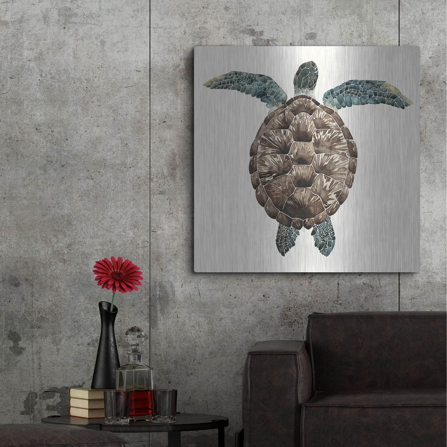 Luxe Metal Art 'Mosaic Turtle I' by Grace Popp, Metal Wall Art,36x36