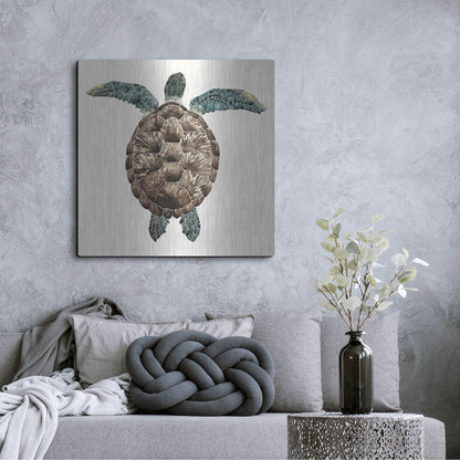 Luxe Metal Art 'Mosaic Turtle I' by Grace Popp, Metal Wall Art,36x36