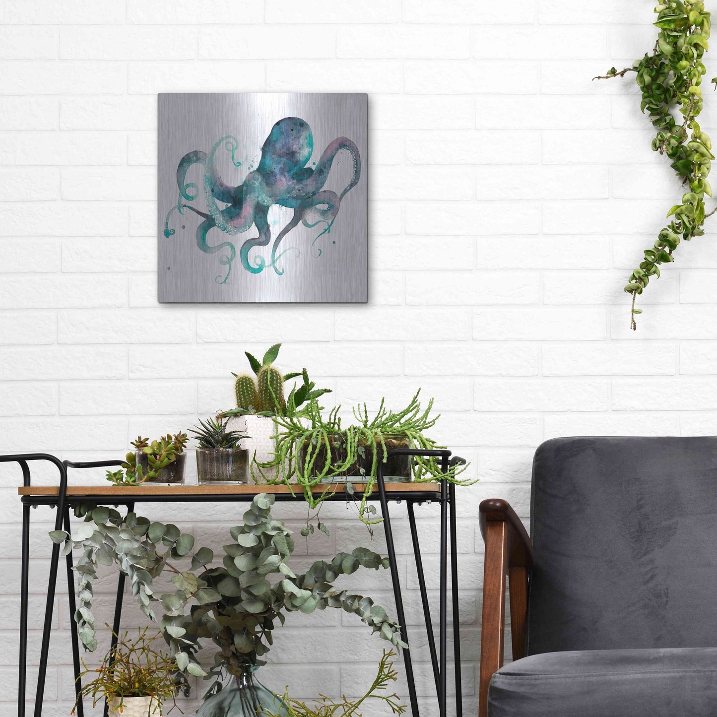 Luxe Metal Art 'Tentacles II' by Grace Popp, Metal Wall Art,12x12