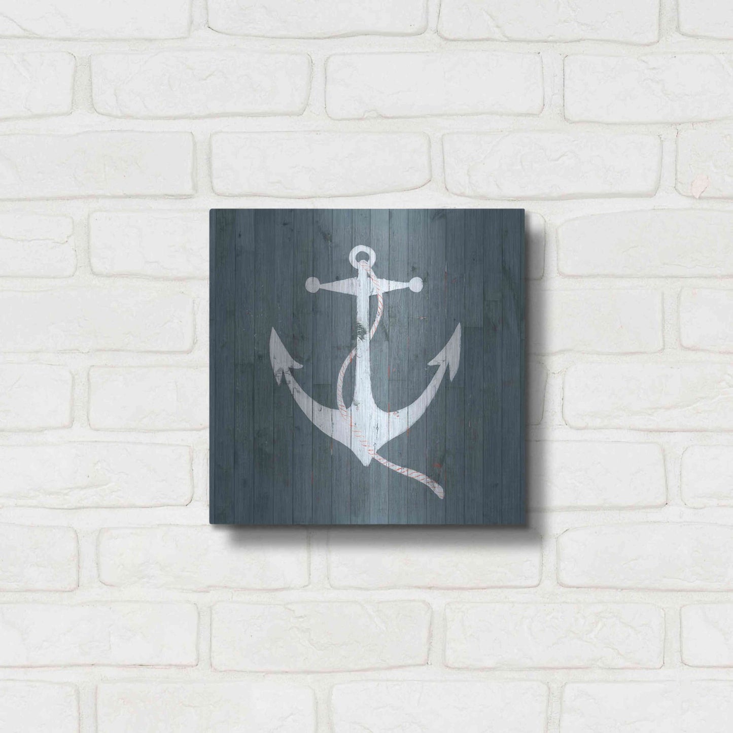 Luxe Metal Art 'Nautical Plank IV' by Grace Popp, Metal Wall Art,12x12