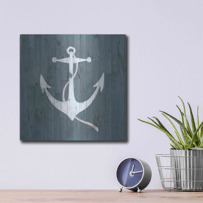 Luxe Metal Art 'Nautical Plank IV' by Grace Popp, Metal Wall Art,12x12