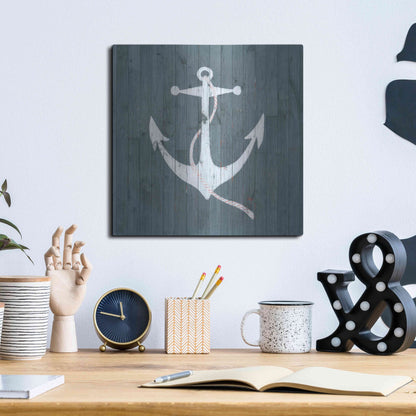 Luxe Metal Art 'Nautical Plank IV' by Grace Popp, Metal Wall Art,12x12