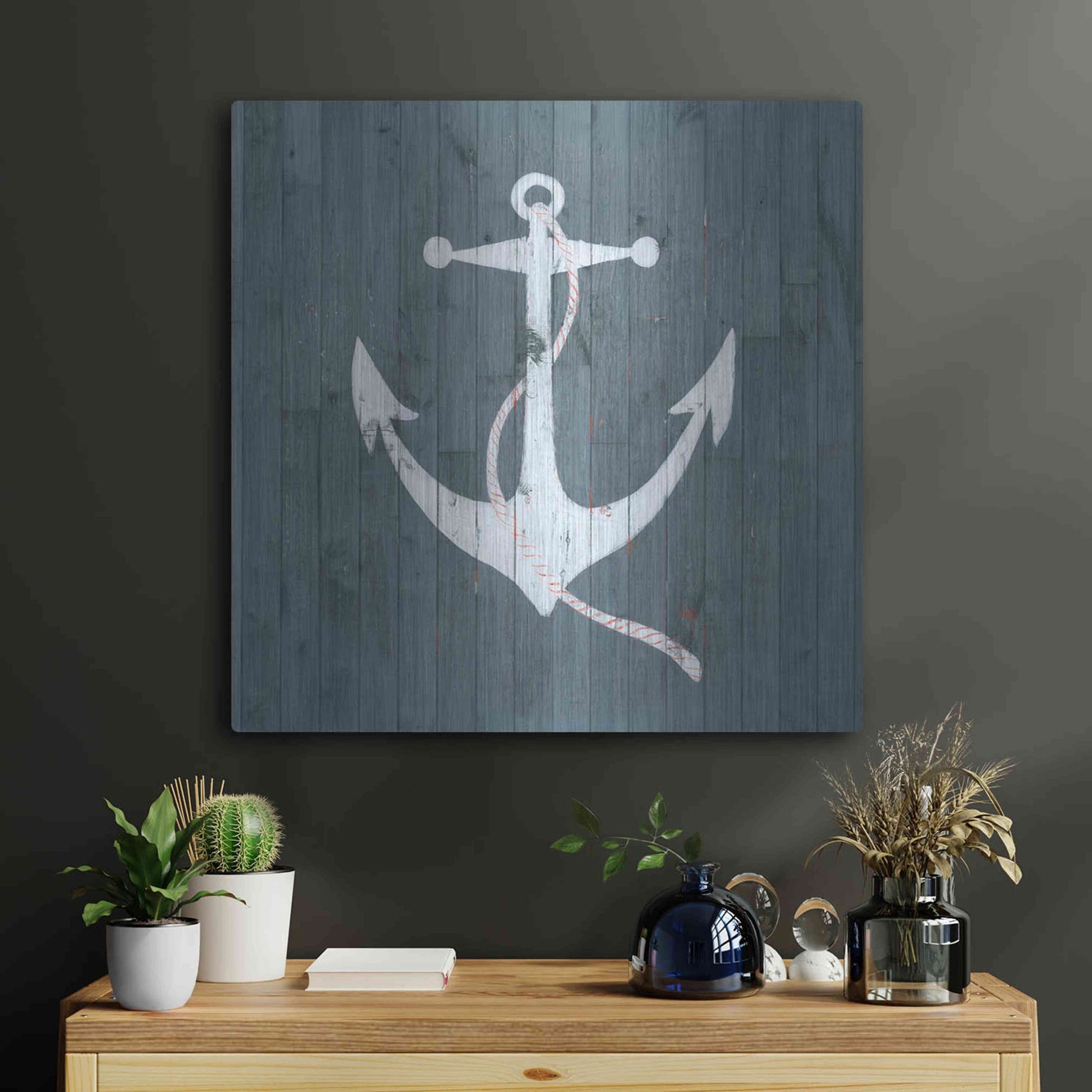 Luxe Metal Art 'Nautical Plank IV' by Grace Popp, Metal Wall Art,24x24