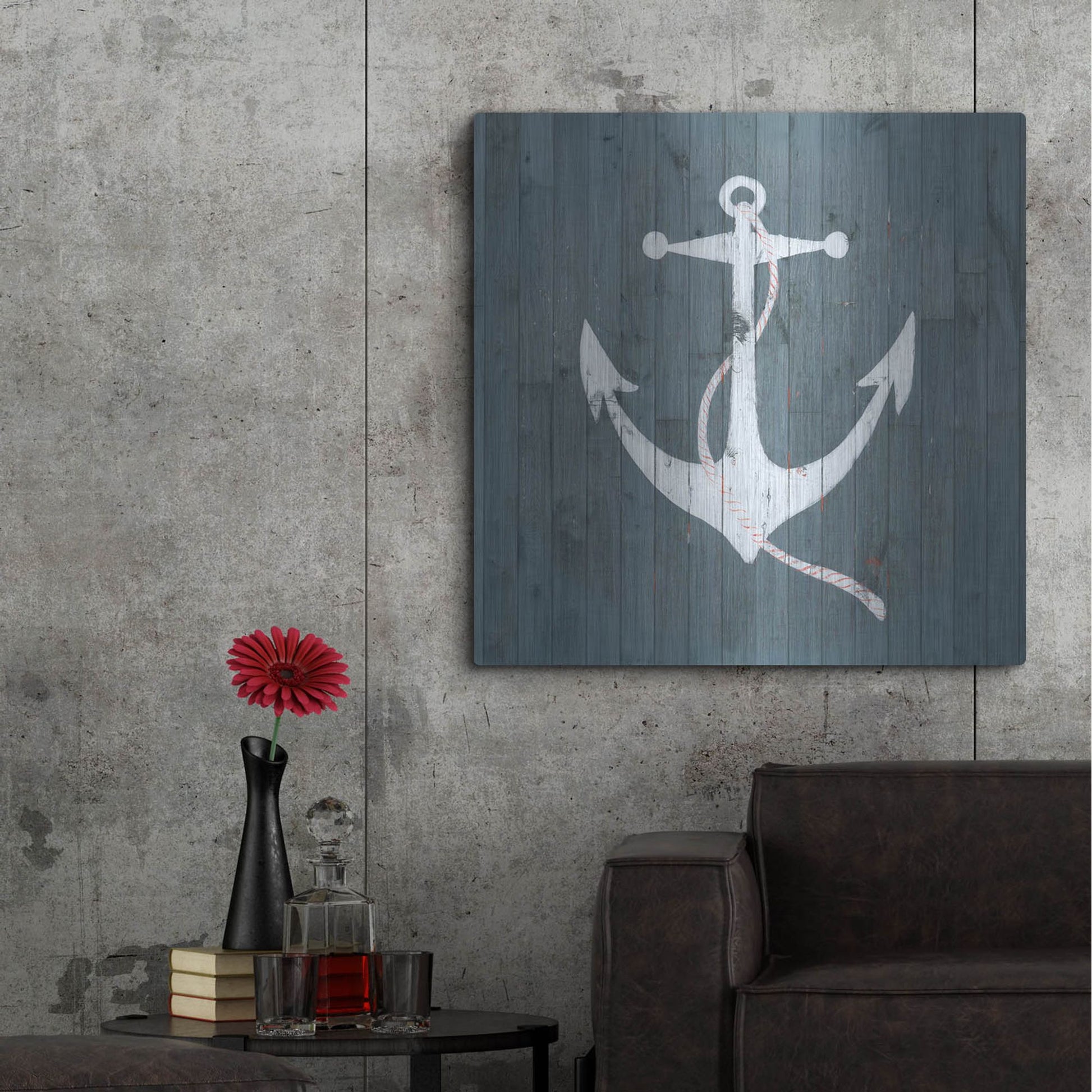 Luxe Metal Art 'Nautical Plank IV' by Grace Popp, Metal Wall Art,36x36