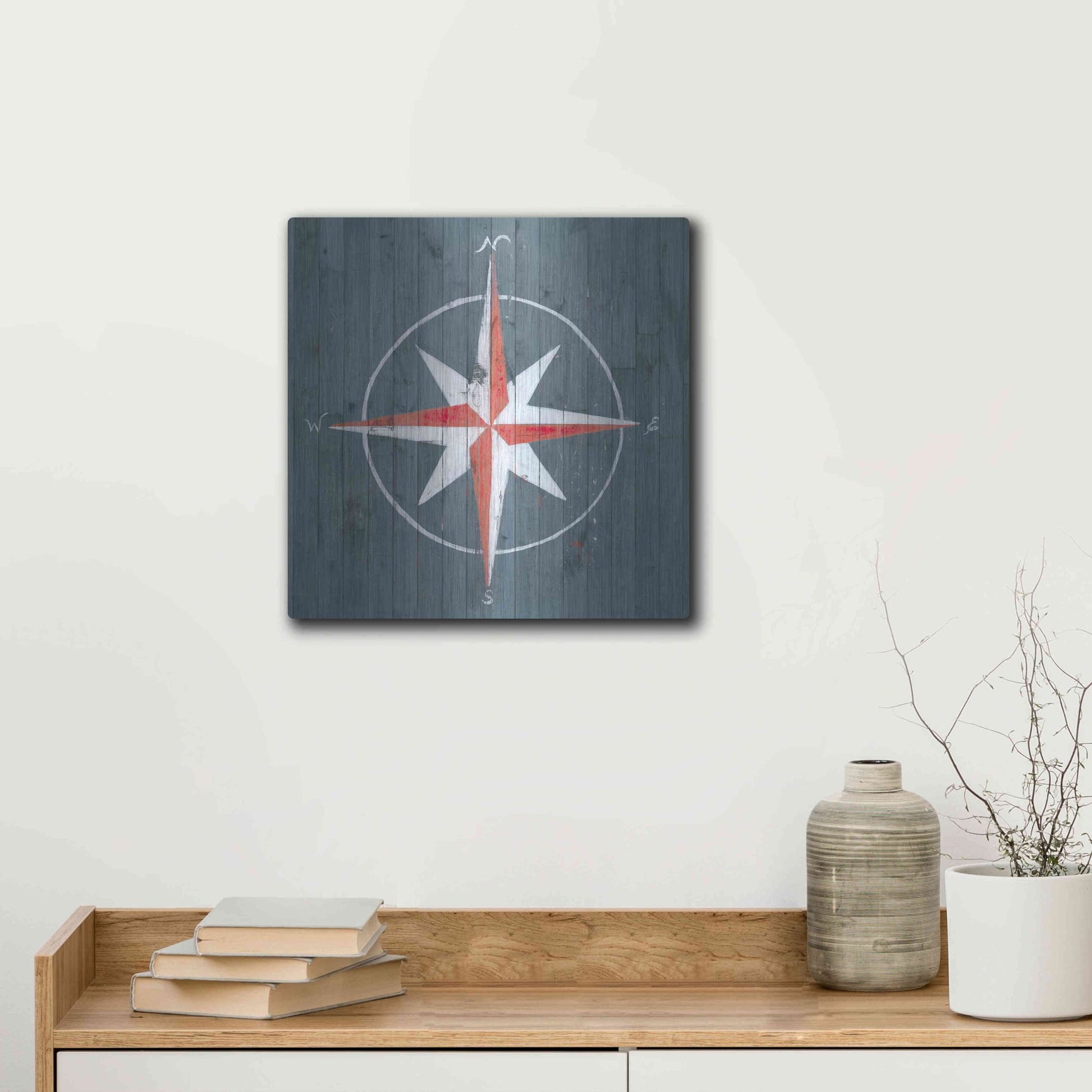 Luxe Metal Art 'Nautical Plank III' by Grace Popp, Metal Wall Art,12x12