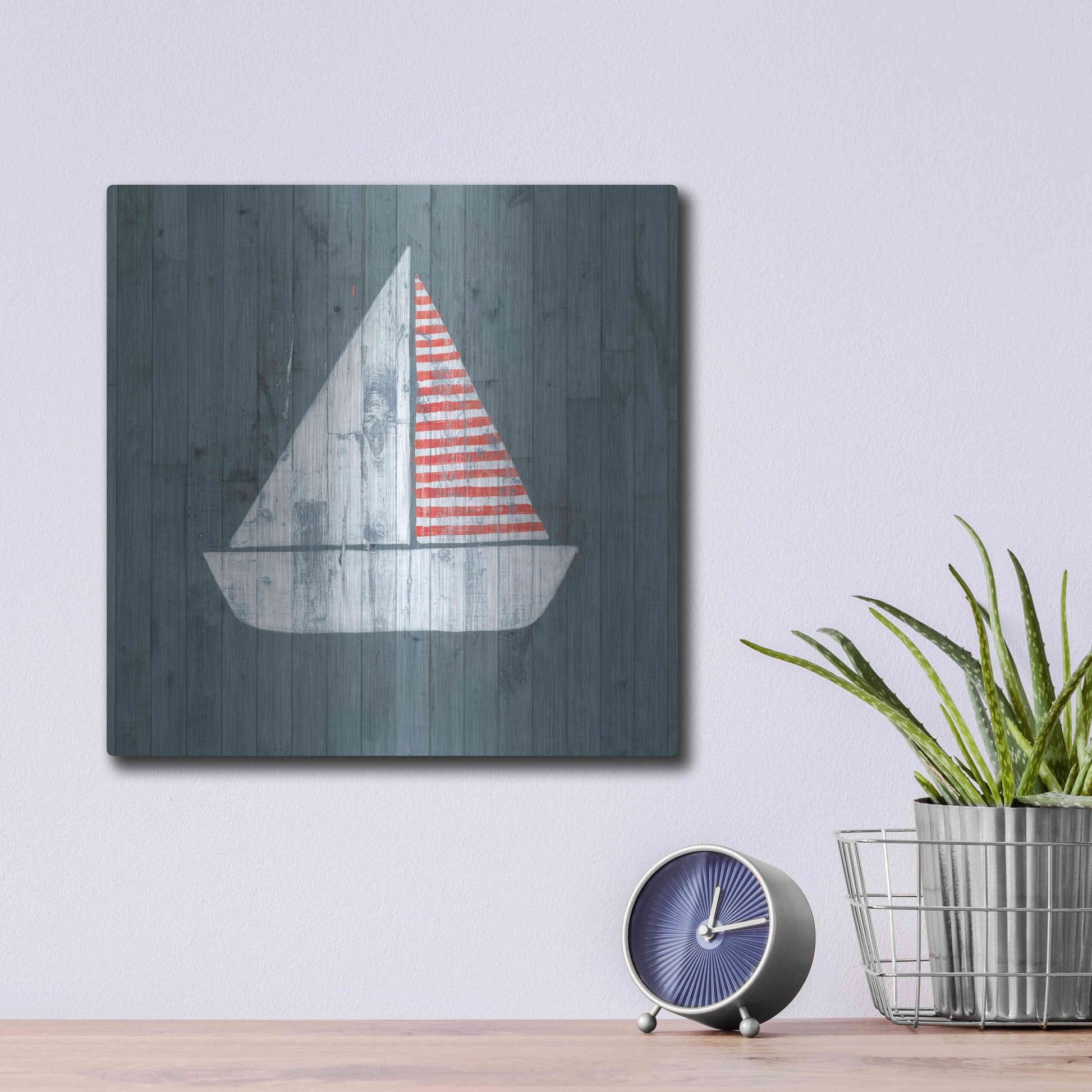 Luxe Metal Art 'Nautical Plank I' by Grace Popp, Metal Wall Art,12x12