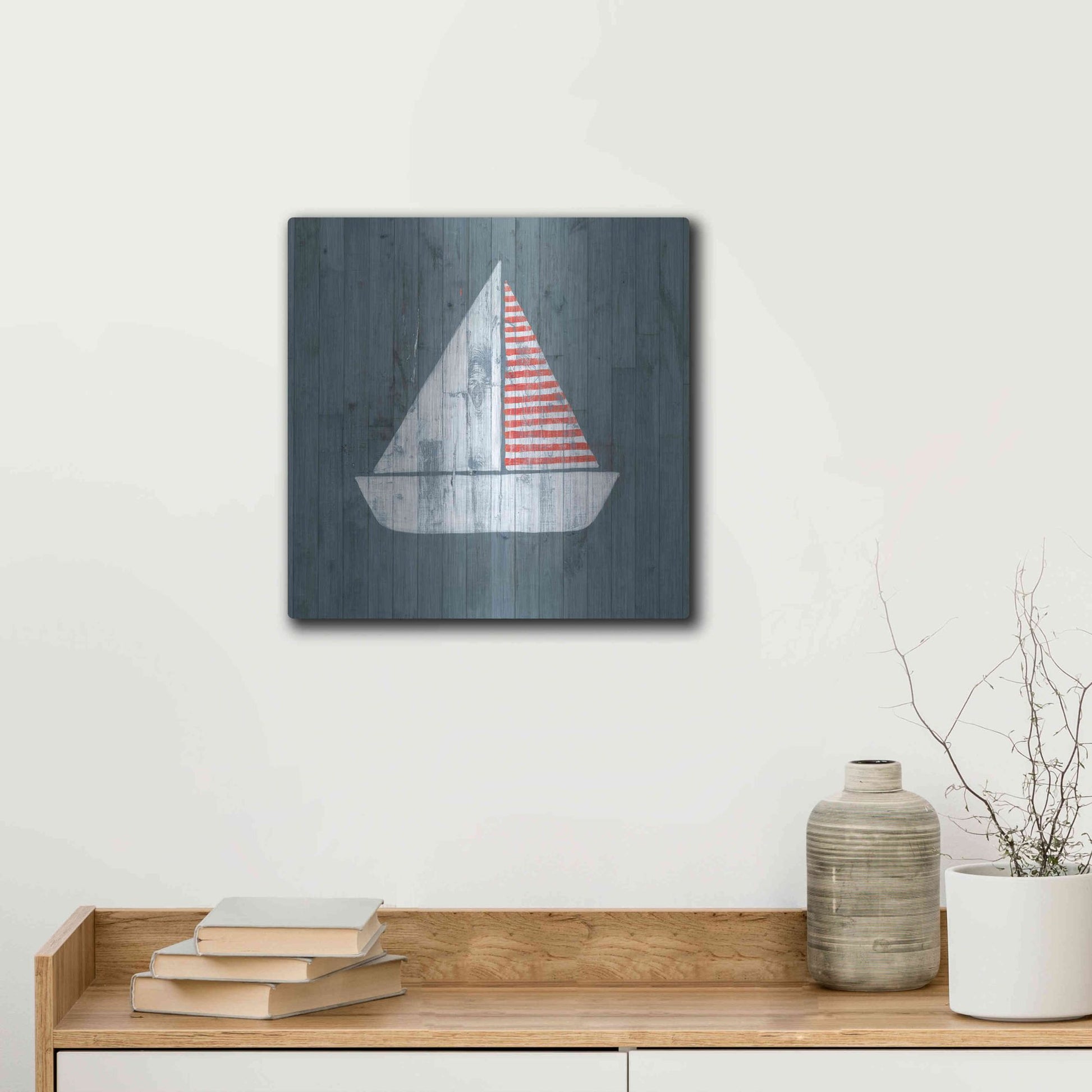 Luxe Metal Art 'Nautical Plank I' by Grace Popp, Metal Wall Art,12x12