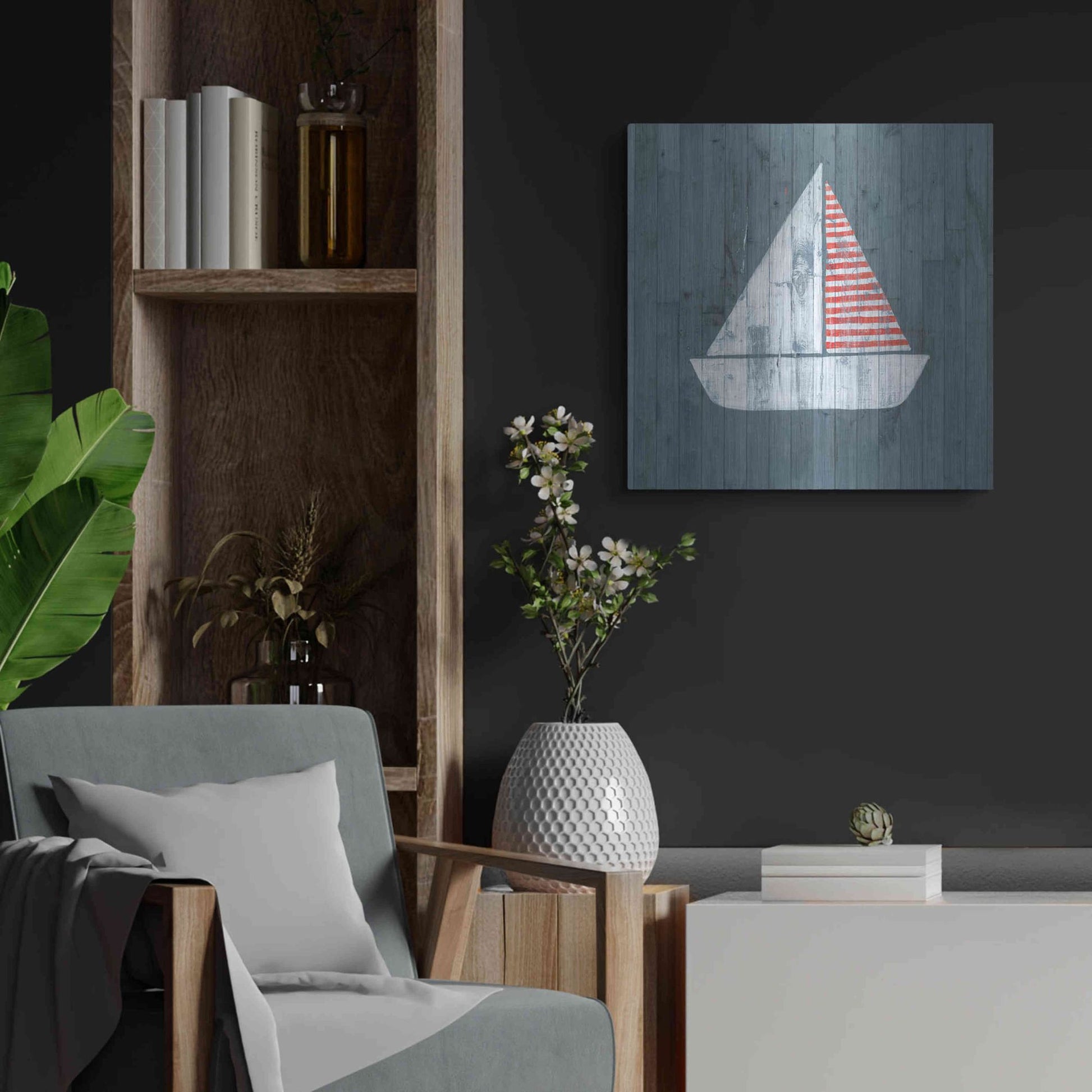 Luxe Metal Art 'Nautical Plank I' by Grace Popp, Metal Wall Art,24x24