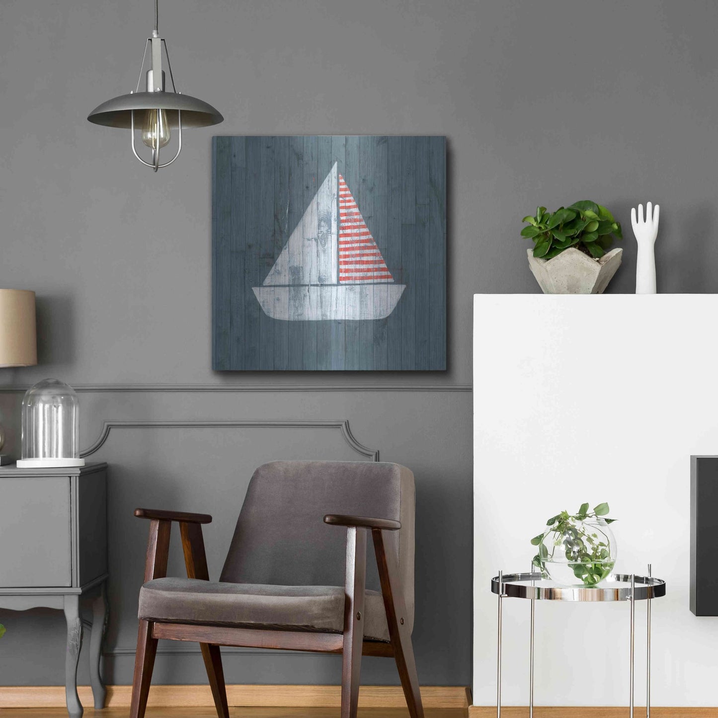 Luxe Metal Art 'Nautical Plank I' by Grace Popp, Metal Wall Art,24x24