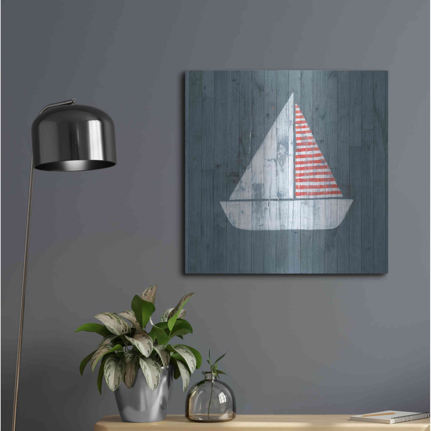 Luxe Metal Art 'Nautical Plank I' by Grace Popp, Metal Wall Art,24x24