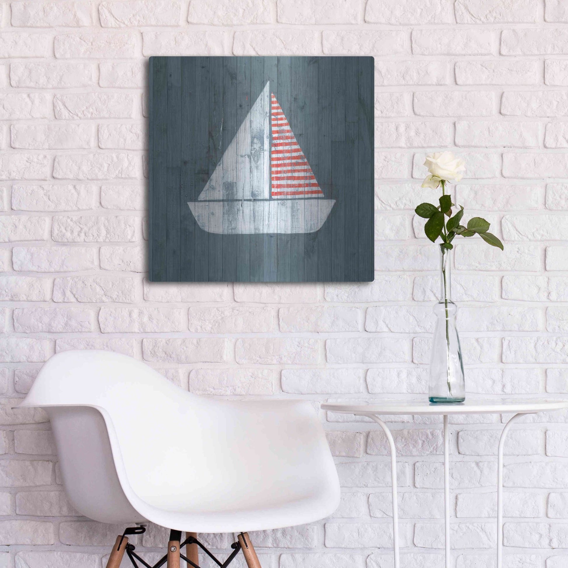 Luxe Metal Art 'Nautical Plank I' by Grace Popp, Metal Wall Art,24x24