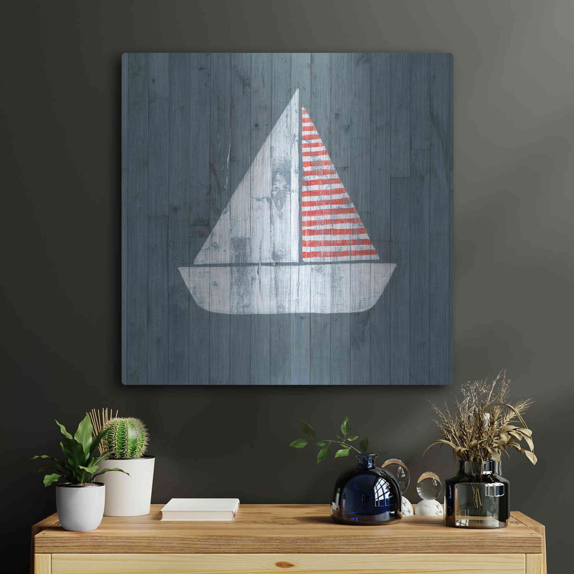 Luxe Metal Art 'Nautical Plank I' by Grace Popp, Metal Wall Art,24x24