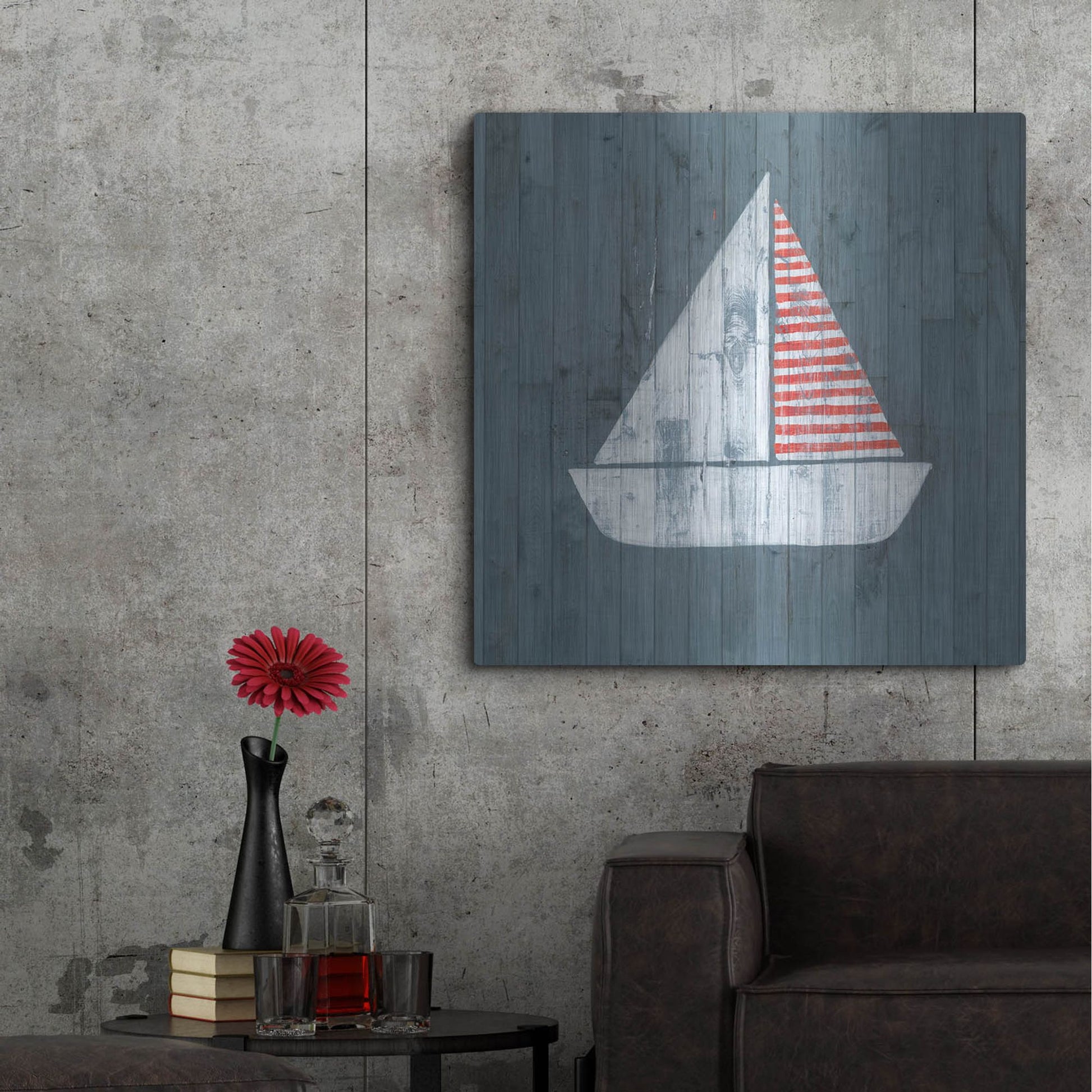 Luxe Metal Art 'Nautical Plank I' by Grace Popp, Metal Wall Art,36x36